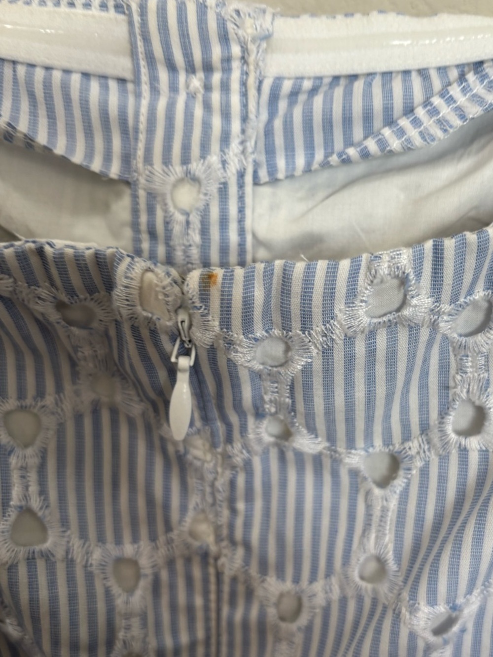 Banana Republic Blue & White Striped Eyelet Belted Sleeveless Midi Dress Size 4 - Picture 4 of 7